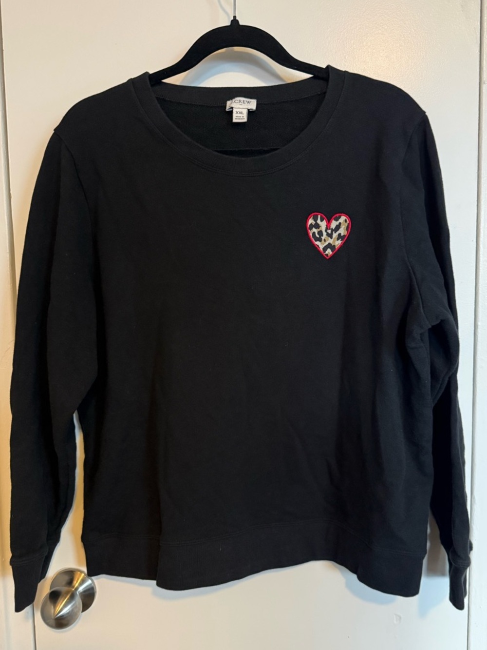 J.Crew Black Crewneck Sweatshirt Leopard Heart Graphic XXL